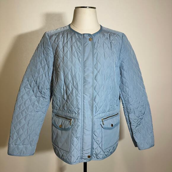 Talbots Blue Diamond Quilted Full Zip Snap Button Jacket Womens Size Large L - Picture 1 of 12